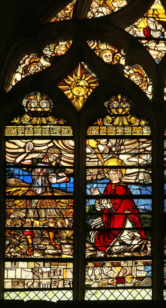 Vindue, der viser steningen af Saint Stephen (farvet glas) af French School