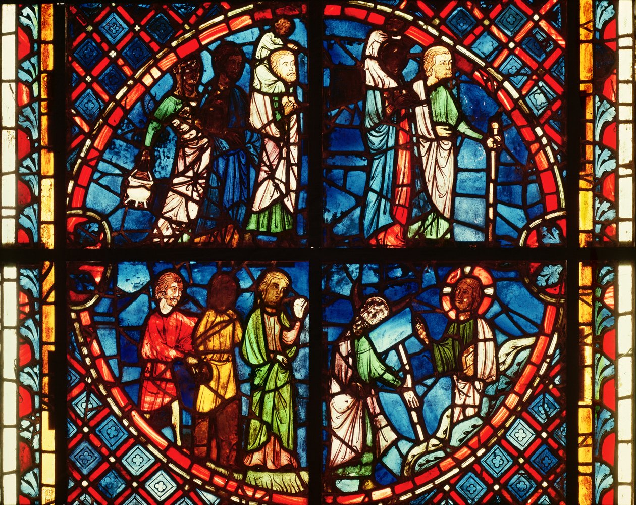 Vindue fra Jomfruens kapel, der forestiller israelitterne i ørkenen og Moses på Sinai-bjerget, ca. 1240-50 af French School