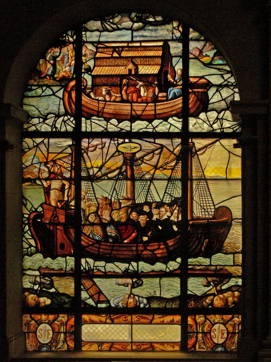 Window in the Charnier (w.3) skildrer historien om Noahs Ark og Kirken med Kristus og de troende af French School