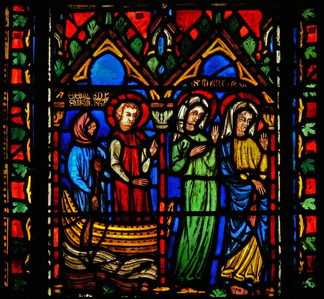 Vindue n1-C, der viser en scene fra Maria Magdalenas liv - hun ankommer til Marseille af French School