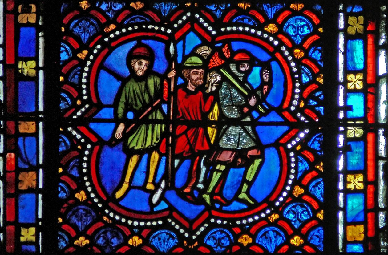 Vindue s2-L viser mennesker, der er ved at arrestere Kristus i Getsemane af French School