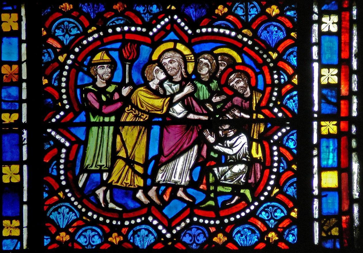 Vindue s2-L, der viser Judas forræderi af French School