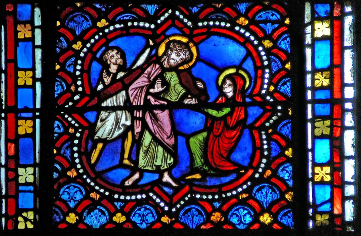 Vindue s2-L, der viser Via Crucis af French School