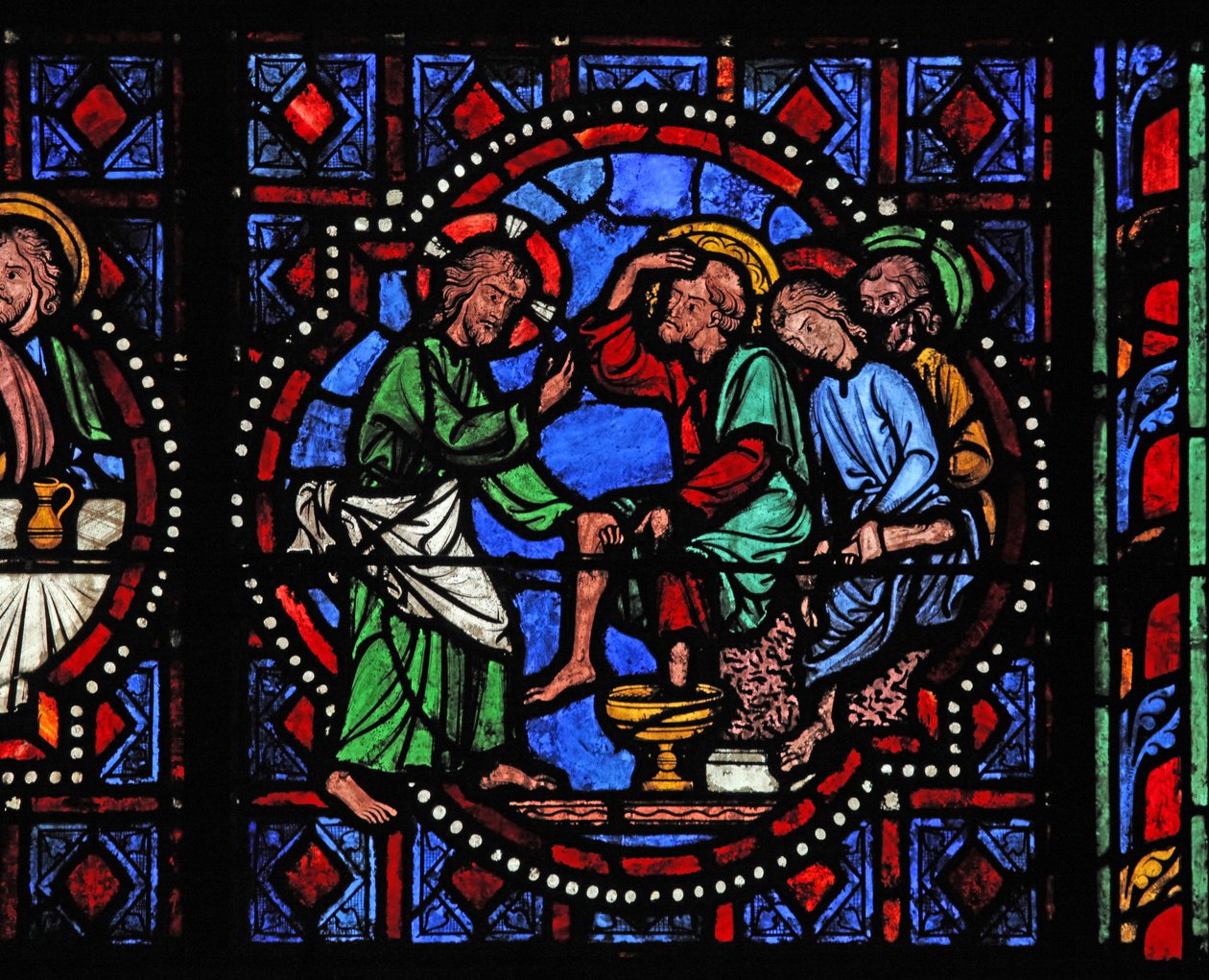 Vindue w02, der viser Kristus vasker sine disciples fødder af French School