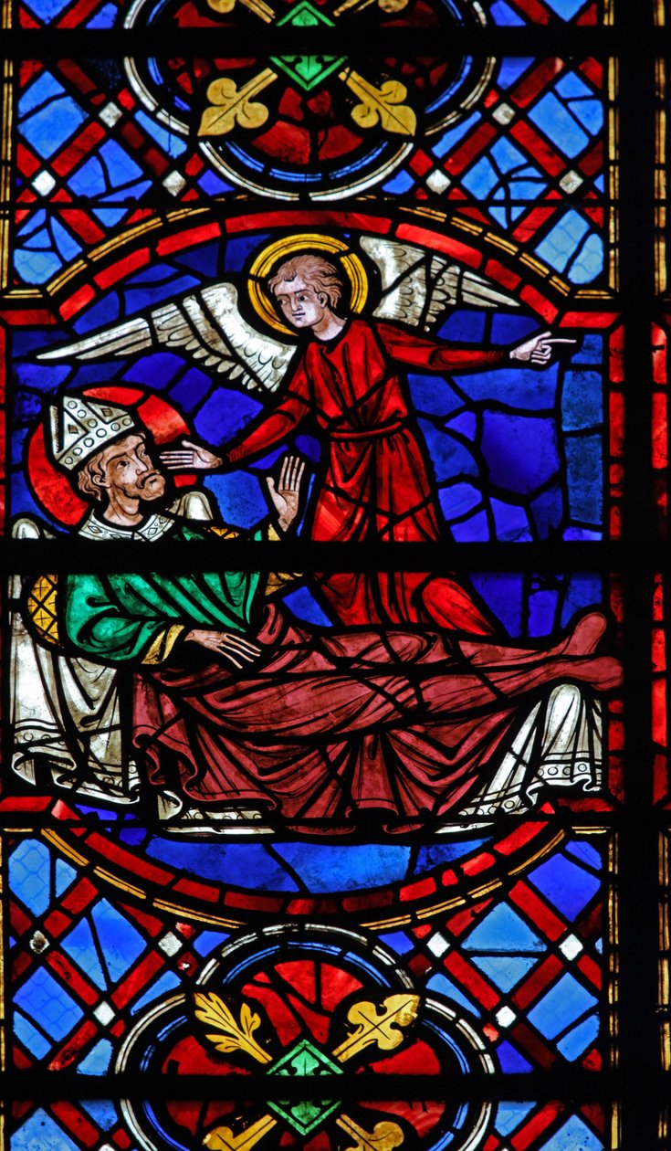 Vindue w04, der viser en engel, dukker op for St. Martin af French School