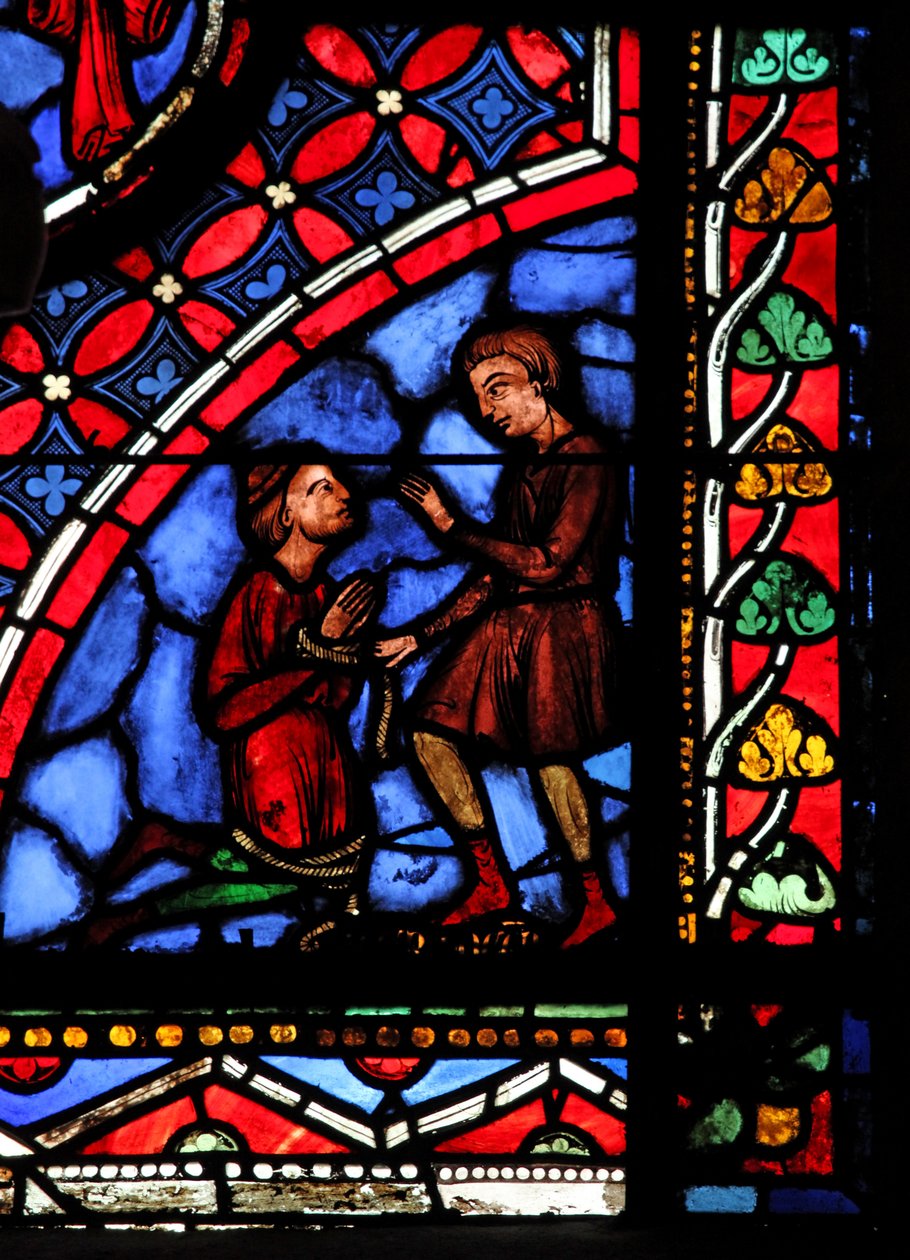 Vindue w05 forestillende magikeren Hermogenes og Philetus af French School