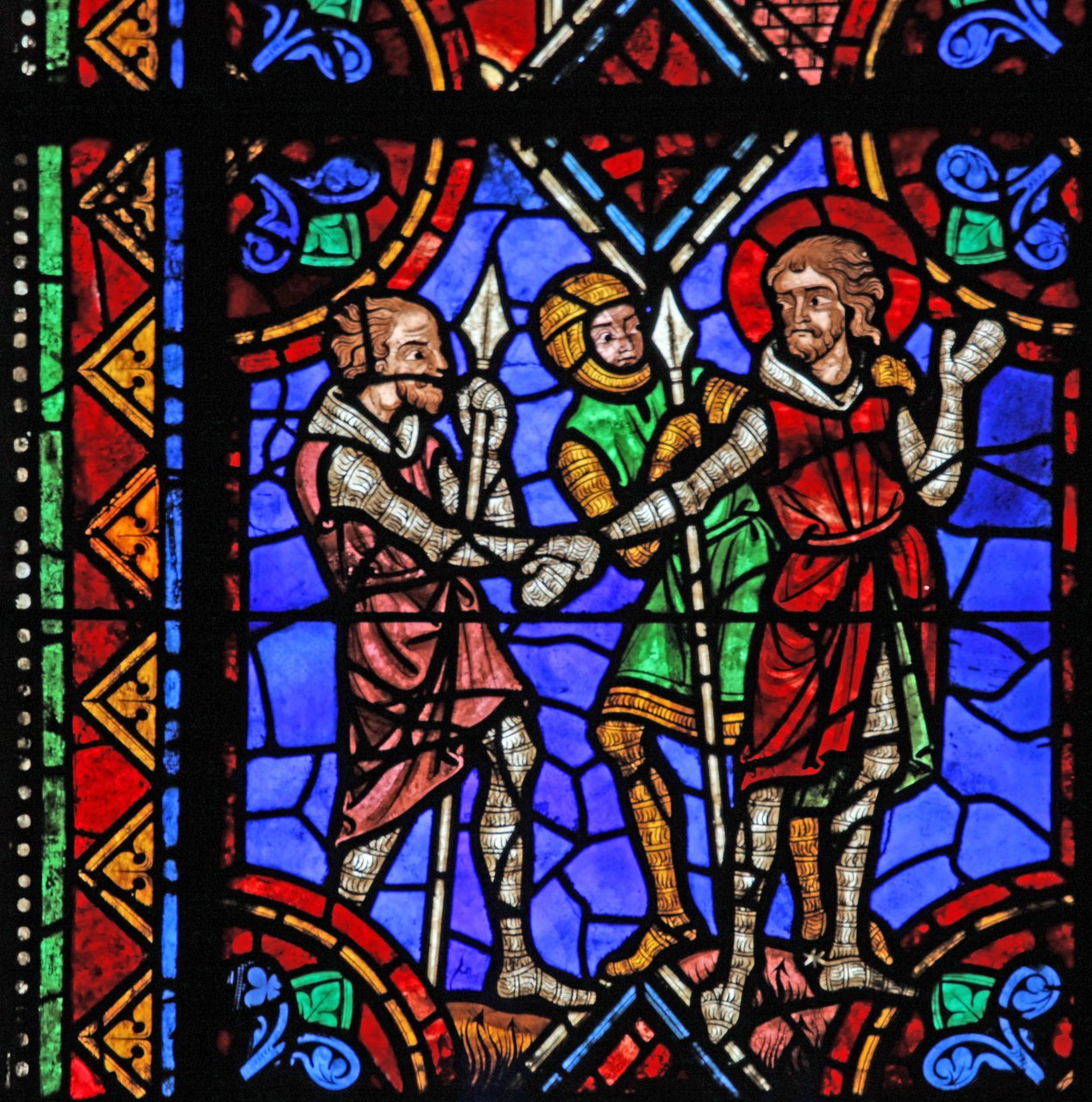 Vindue w06, der afbilder historien om St. Julian af Brioude - St. Ferreol, en ven af Julien, som døde under Diocletians forfølgelser, bliver arresteret af French School