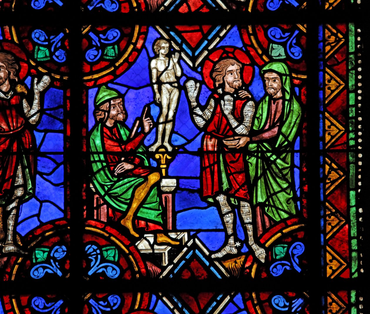 Vindue w06, der afbilder historien om St. Julian af Brioude - St. Ferreol, en ven af Julien, som døde under Diocletians forfølgelser, tvunget til at tilbede idoler af French School