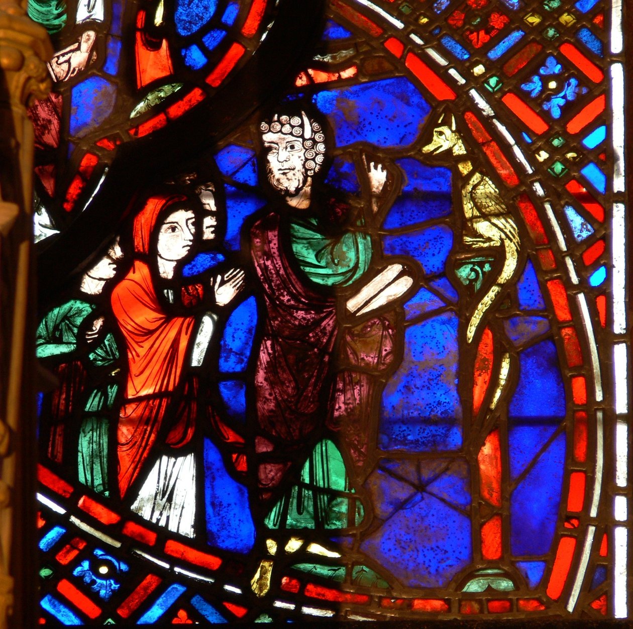 Vindue w0 forestiller Moses og den kobberslange af French School