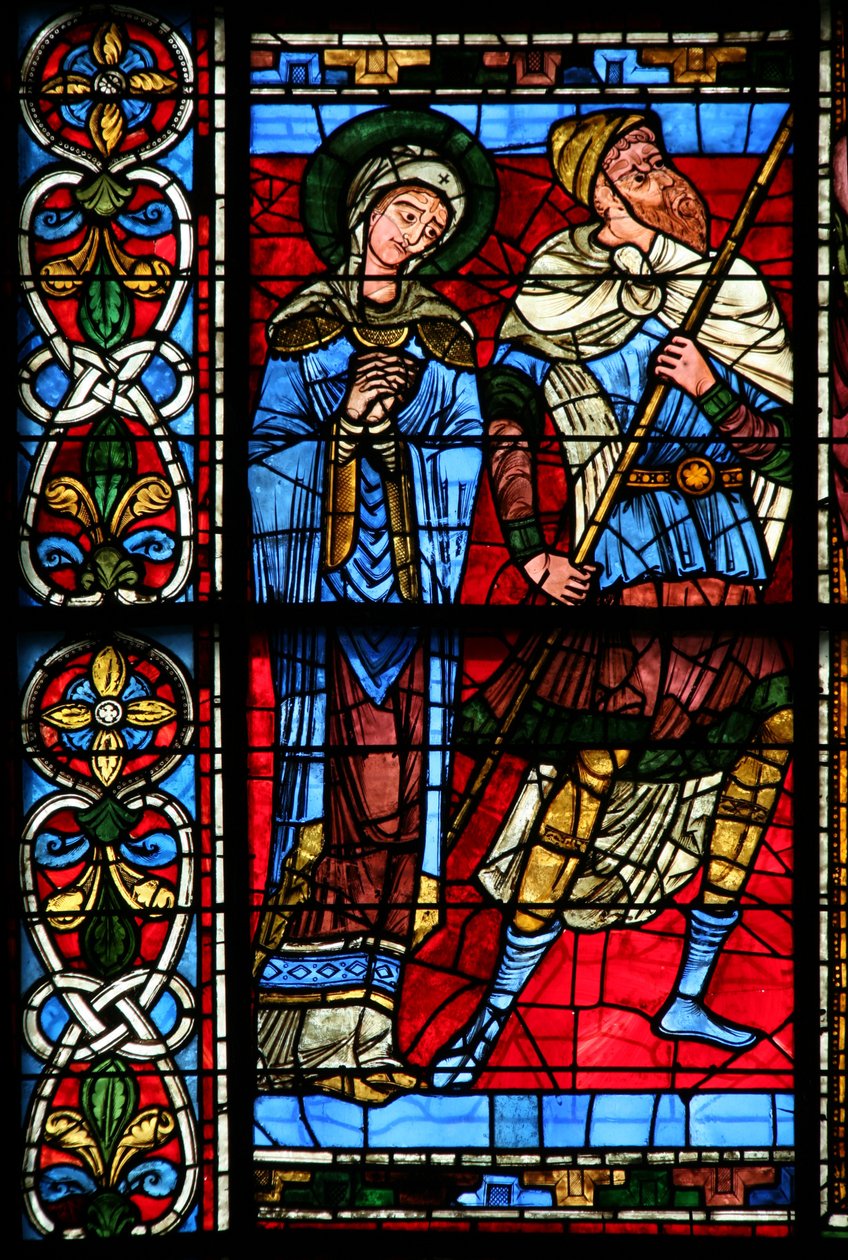 Vindue w0 forestillende Jomfru Maria og centurion Longinius af French School