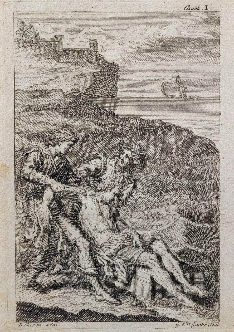 Vindue w100, der viser scener fra helgeners liv (rosavindue - internt) af French School