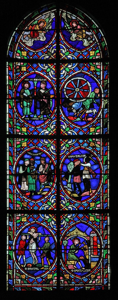 Vindue w.101, der viser scener fra livet i St. Pantaléon af French School