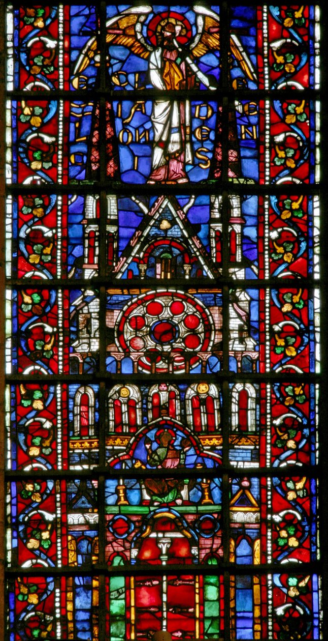 Vindue w101, der forestiller kirkens katedral i Laon af French School
