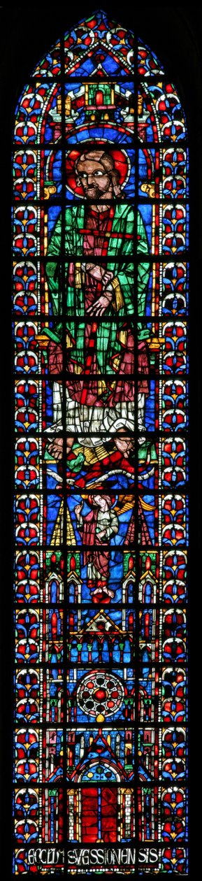Vindue w102 viser St. Andrew og kirken Soissons af French School