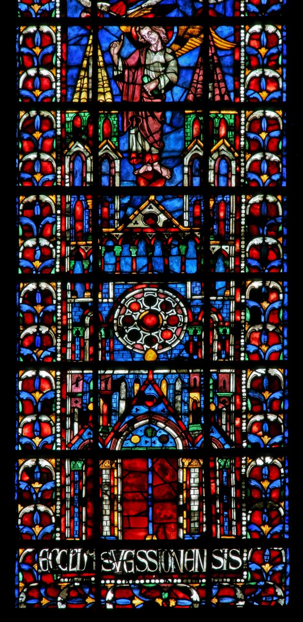 Vindue w102, der viser kirkens katedral i Soissons af French School