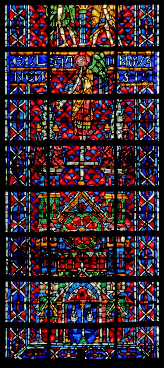 Vindue w106, der viser kirkens katedral i Noyon af French School