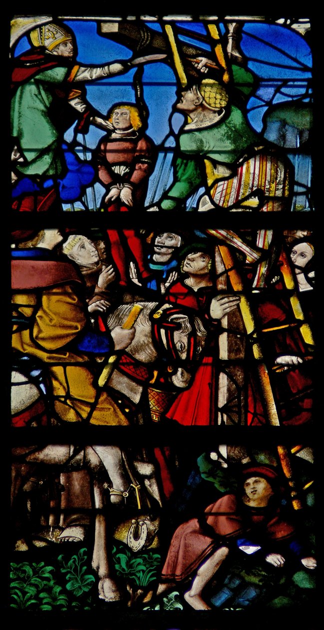 Vindue w107 viser en scene fra St Claudes liv af French School