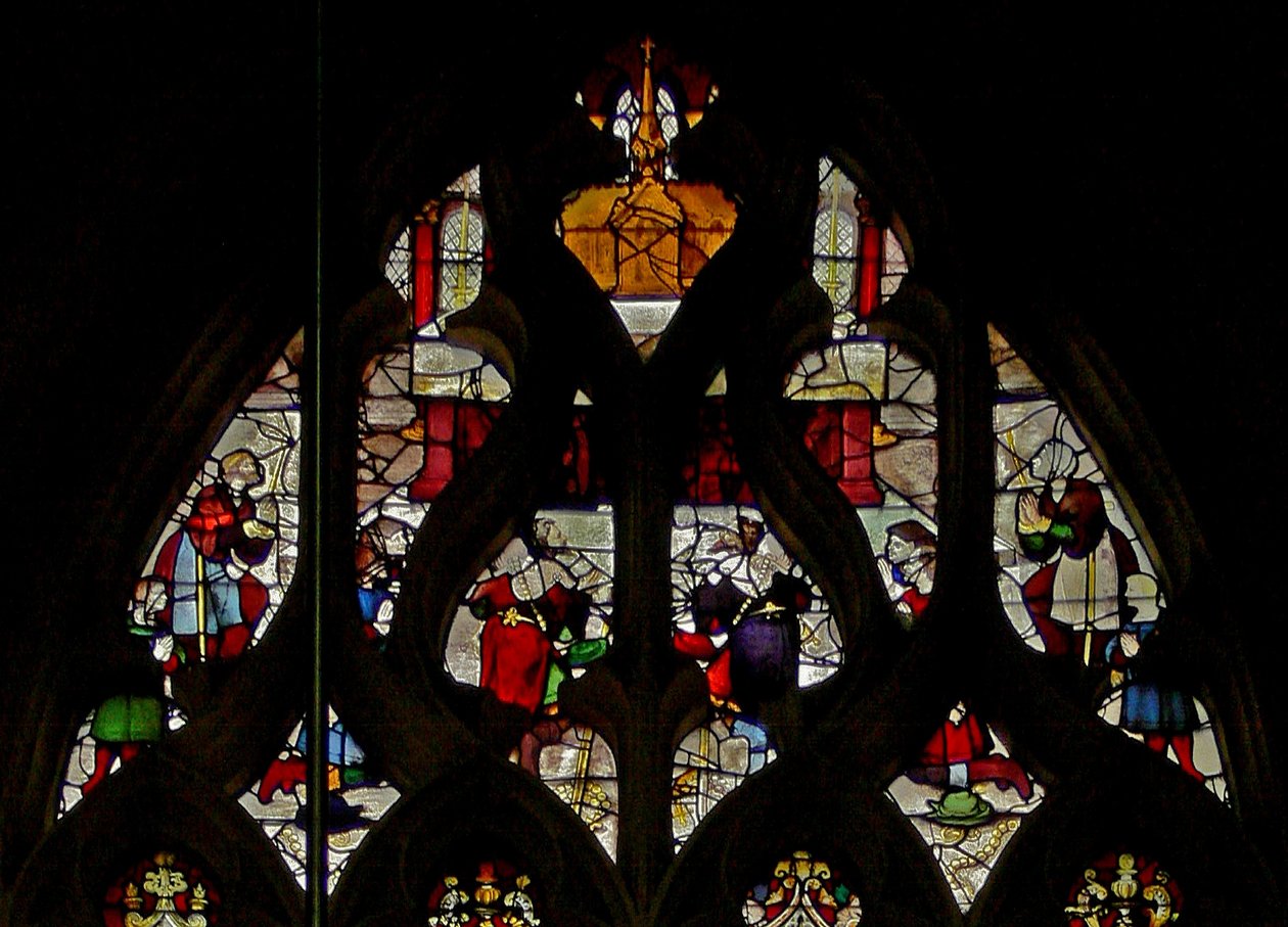 Vindue w107, der viser scener fra St Claudes liv af French School
