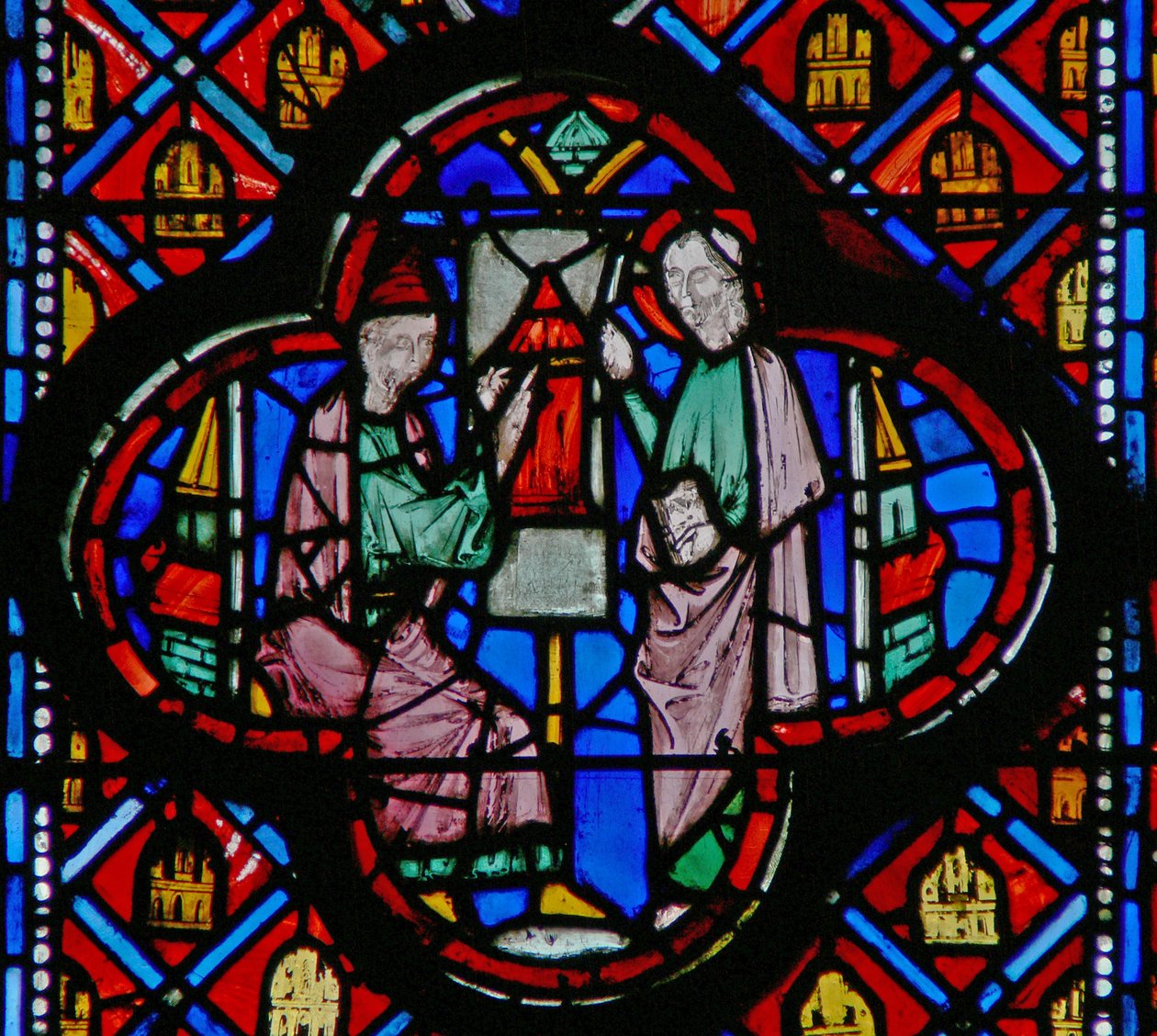 Vindue w10 Ezekiel tegner en plan over Jerusalem på en tavle Ez IV 1 af French School