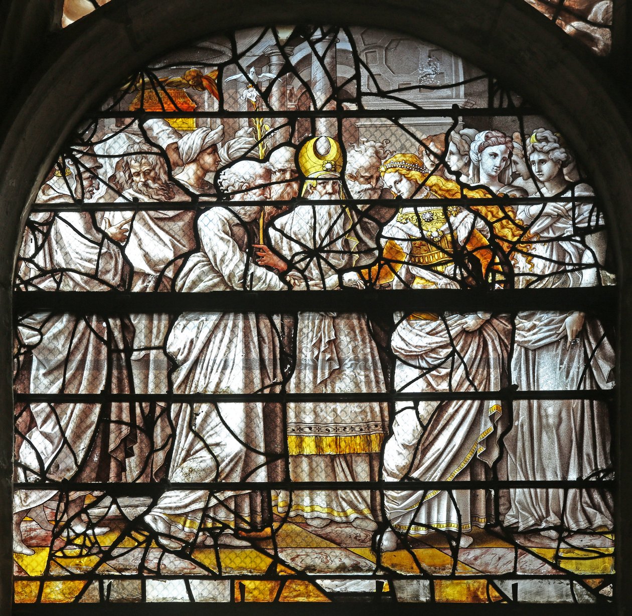 Vindue w10, der afbilder Jomfruens mystiske ægteskab af Durer n af French School