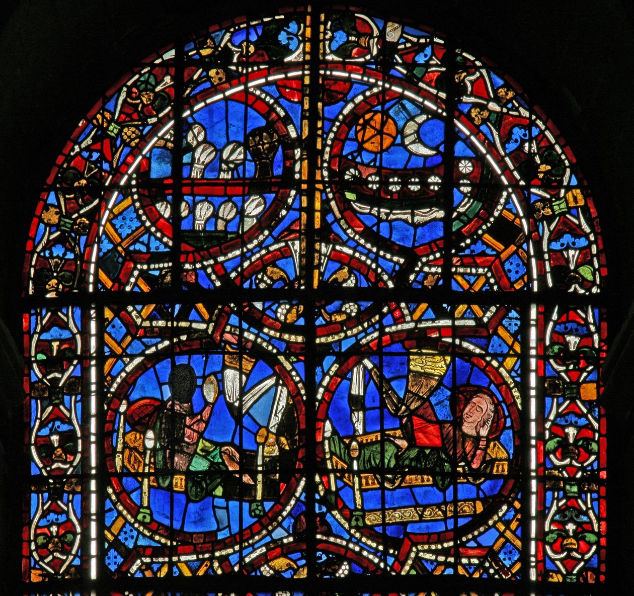 Vindue w11-R, der viser Josephs drøm om solen, månen og hvedeskærene, der bøjer sig for hans skær. af French School