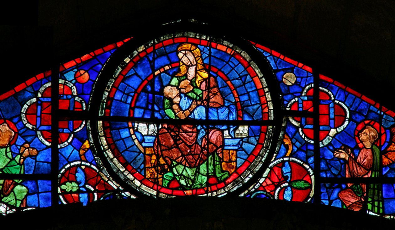 Vindue w115 forestillende Jomfruen og Barnet af French School