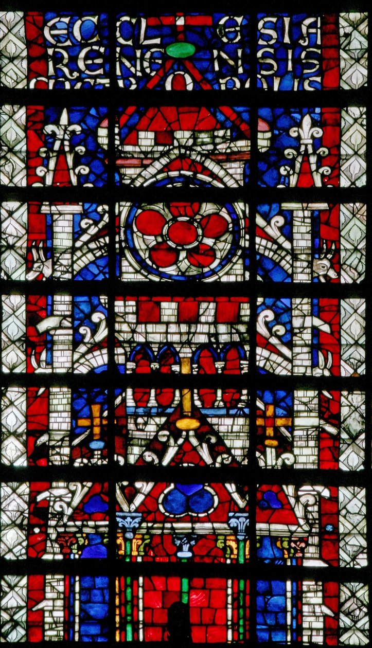 Vindue w118, der viser katedralen i Reims af French School