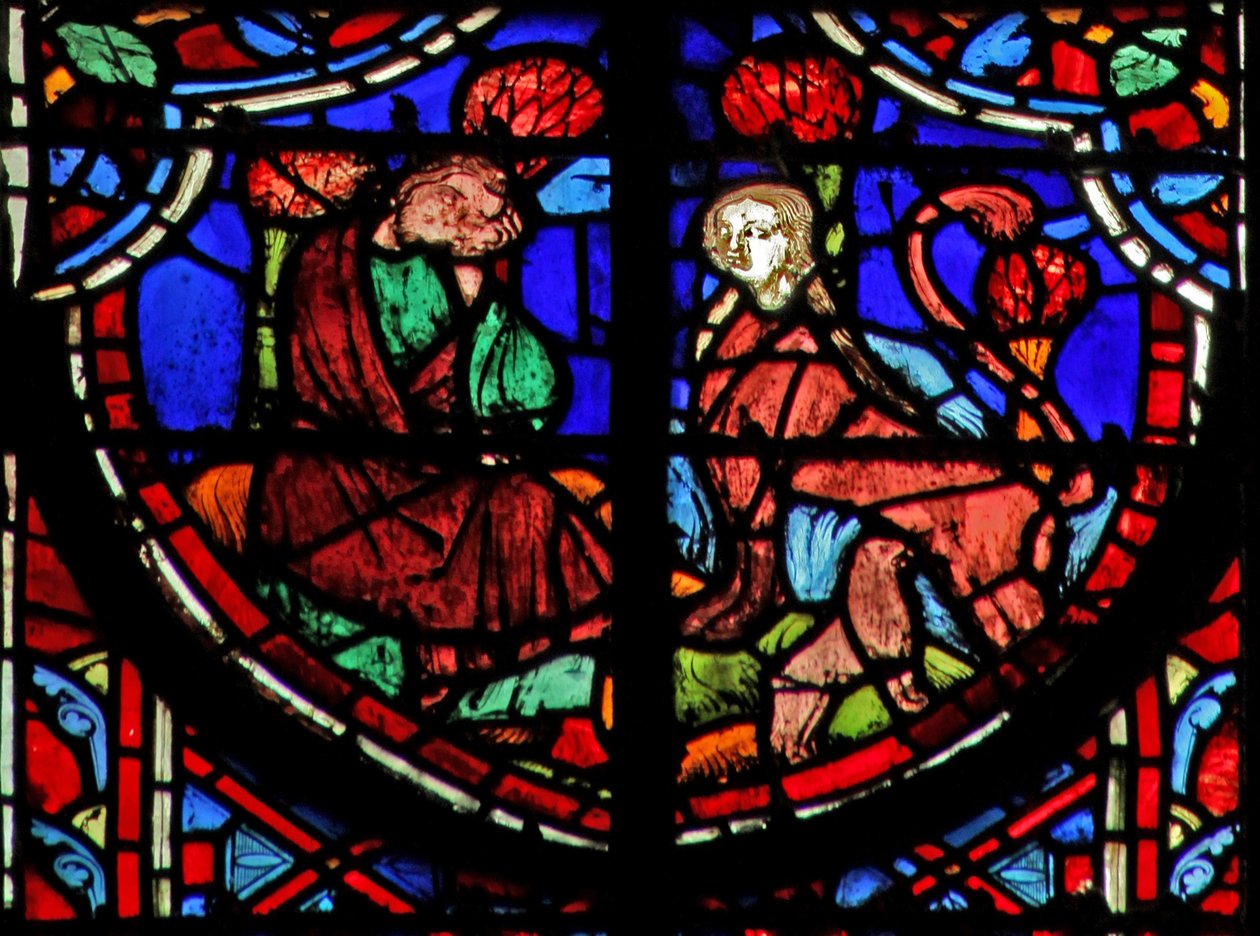 Vindue w11 Jeremiah ser en sjakal - med hunhoved, der fodrer sine unger?. Lam IV 3 af French School