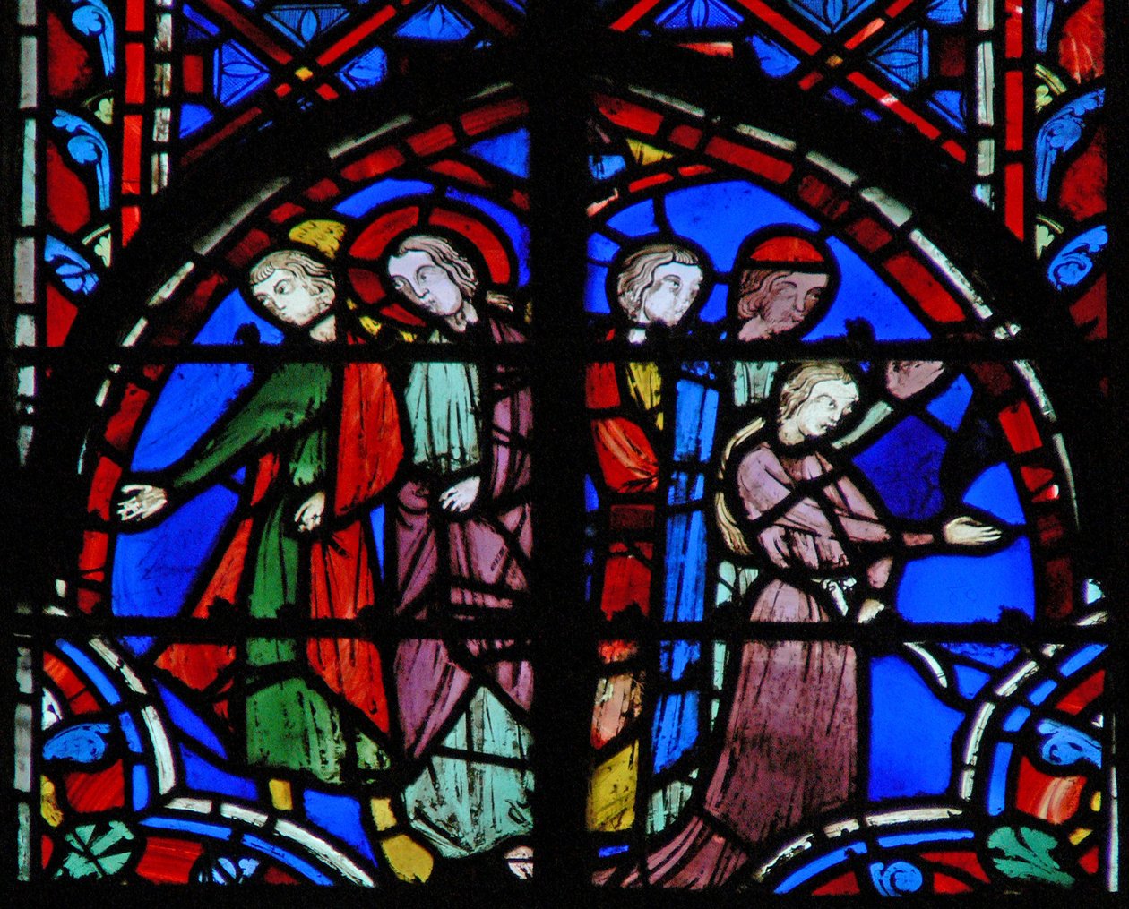 Vindue w11 Tobias og englen (L); Sarah og hendes forældre (R) - Tob VII 12 af French School