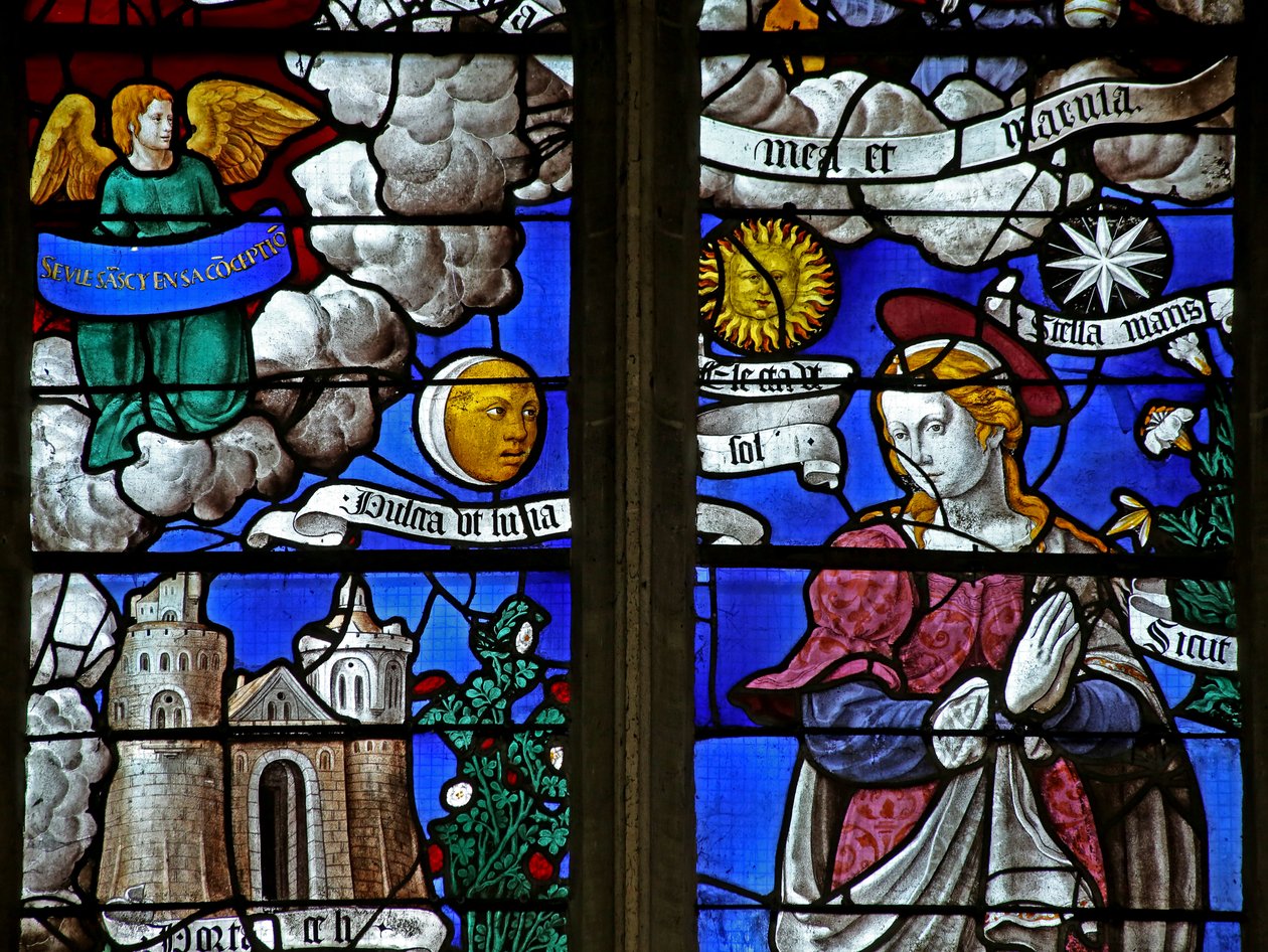 Vindue w11, der viser en detalje fra Jomfru Marias litani af French School