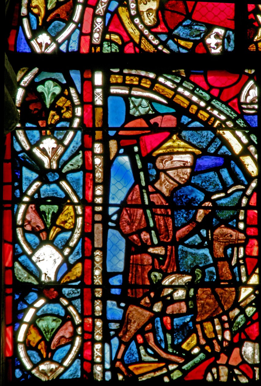 Window w12-R, der viser en scene fra historien om den fortabte søn: afgår af French School