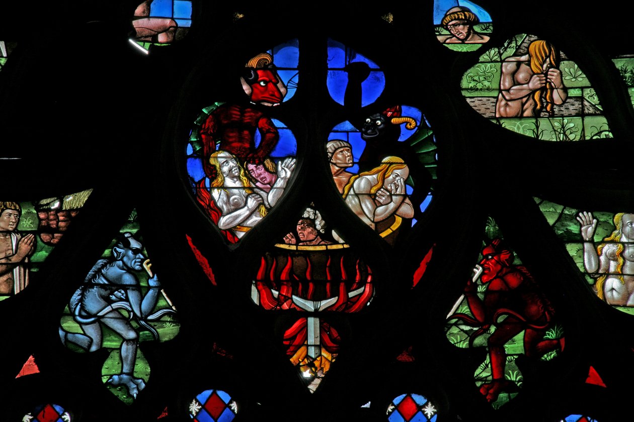 Vindue w120, der viser scener fra den sidste dom af French School