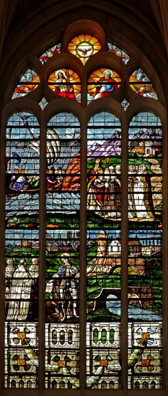 Vindue w121, der forestiller Treenigheden; Ludvig IX - og karmelitterne af French School