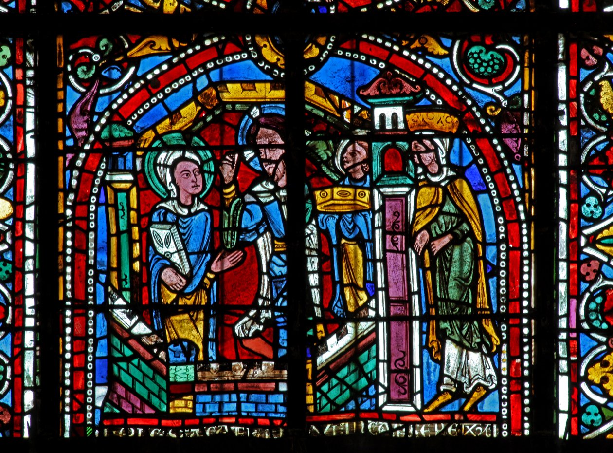 Vindue w125, der forestiller Kristus, besøger St. Catherine i fængslet af French School
