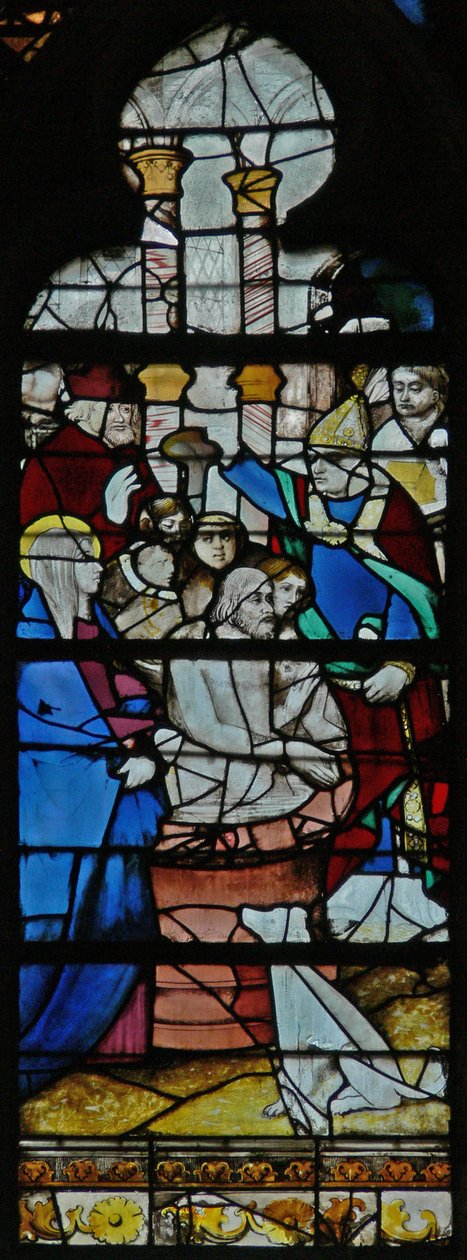 Vindue w125, der viser St. Maximin-døben; (vinduet indeholder det sjældent brugte venetianske glas) af French School