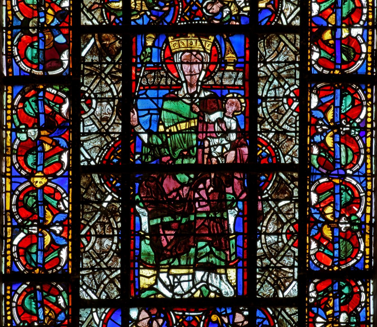 Vindue w129, der forestiller jomfruen og barnet af French School