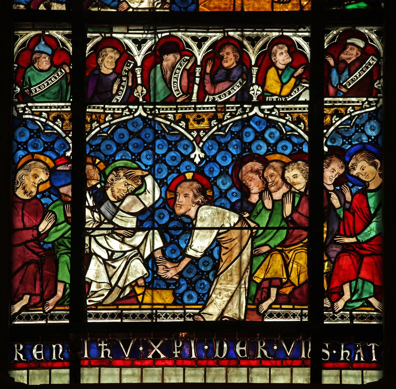 Vindue w12, der viser Kristus, vasker sine disciples fødder af French School
