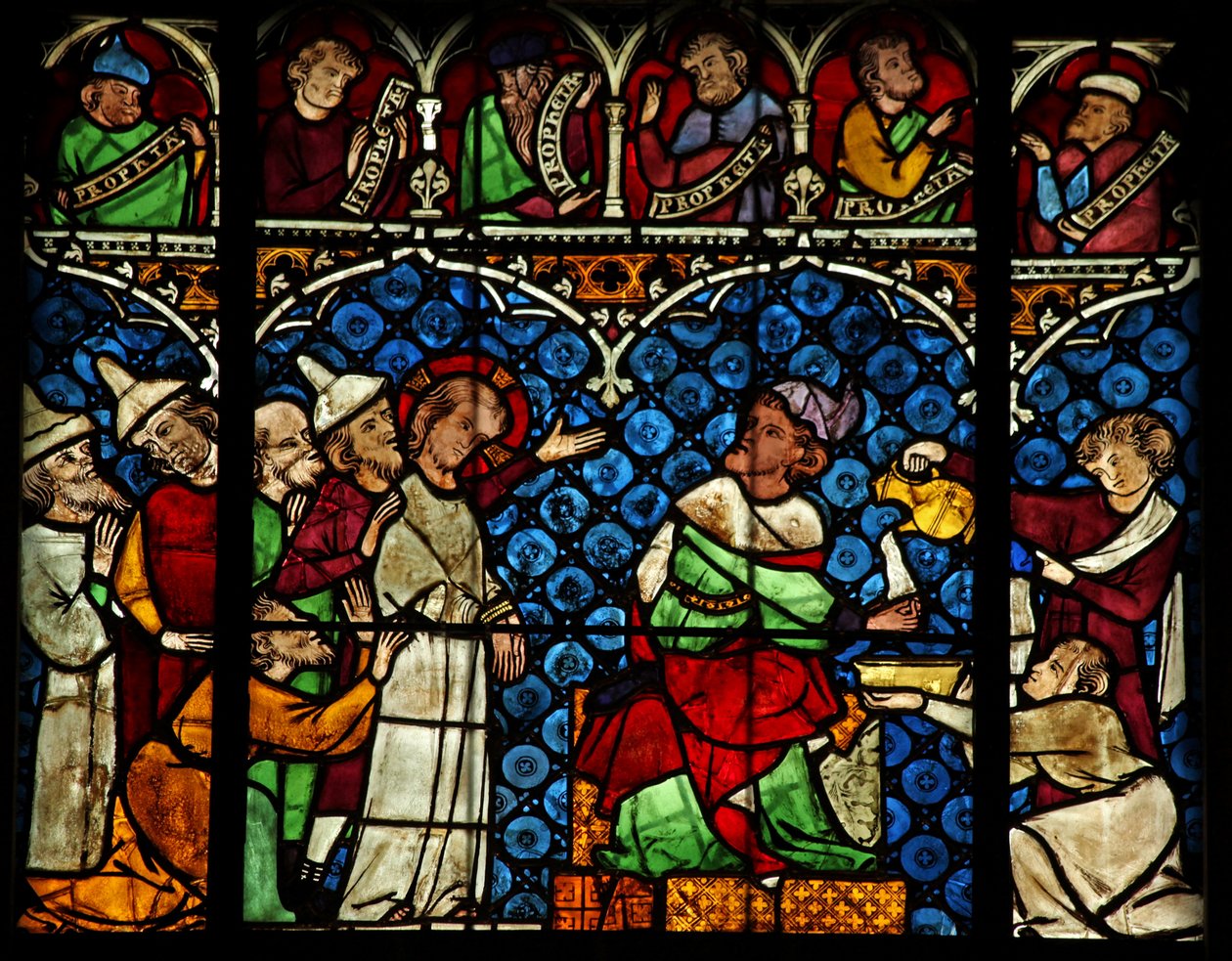 Vindue w12, der forestiller Jesus foran Pilatus af French School