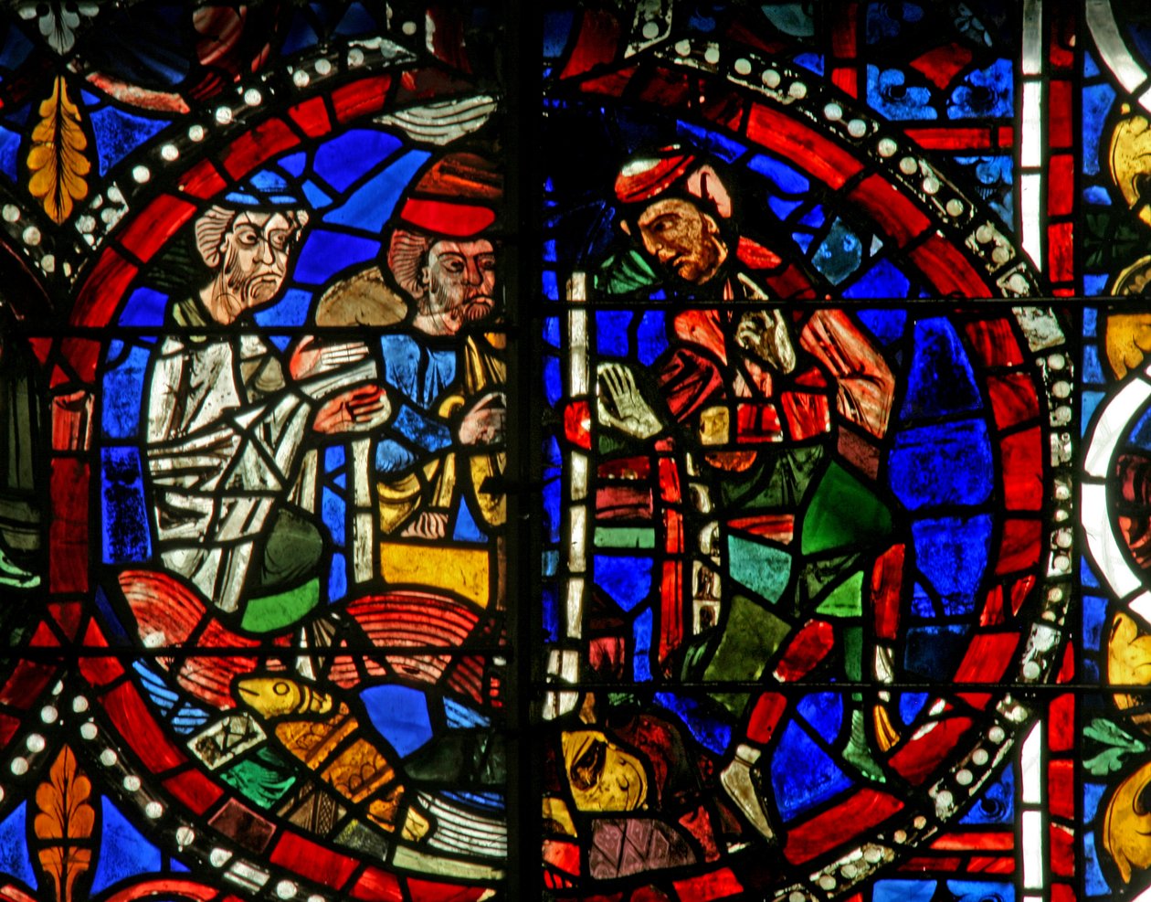 Vindue w13-L, der viser en scene fra Exodus? af French School