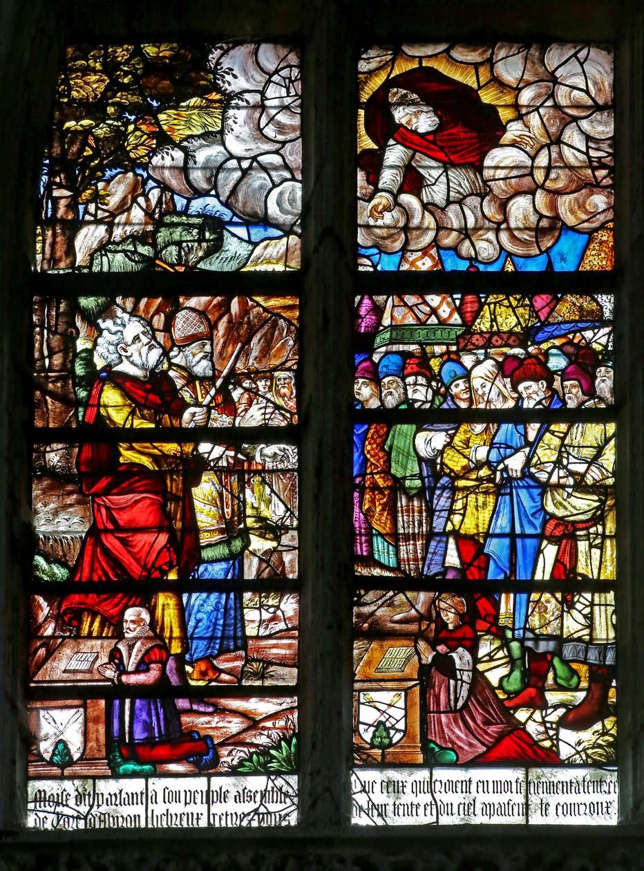 Vindu w130, der forestiller Moses, modtager lovens tavler af French School