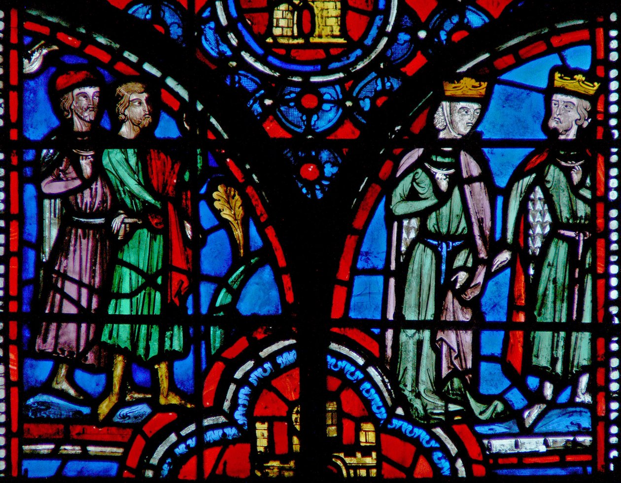 Window w13 Ahasverus og Esther deltager i festivalen Esth V 5 af French School