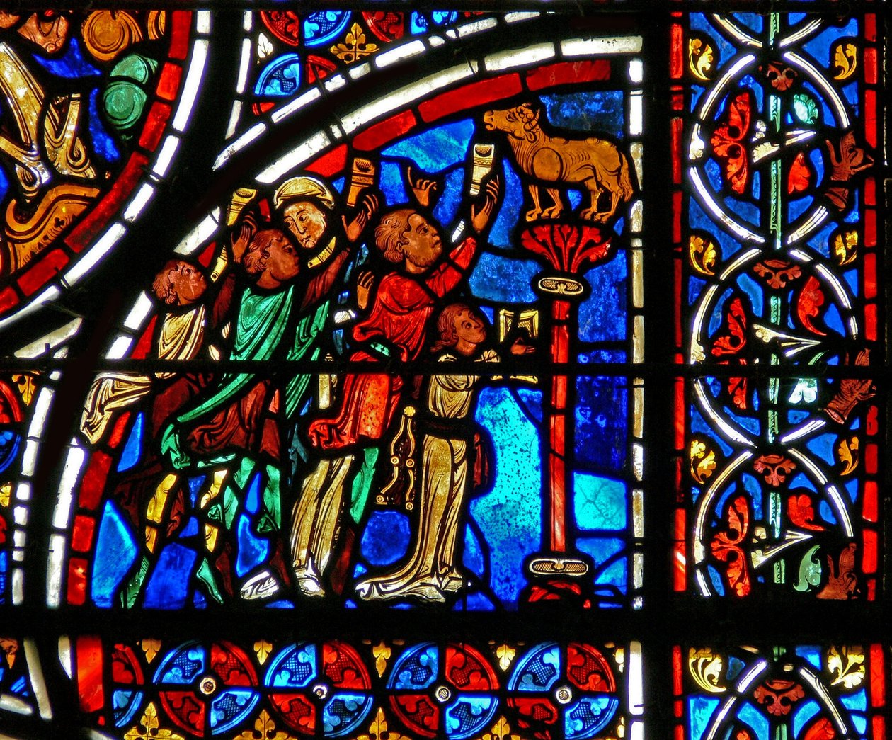 Vindue w13 viser israelitterne, der tilbeder Guldkalven af French School