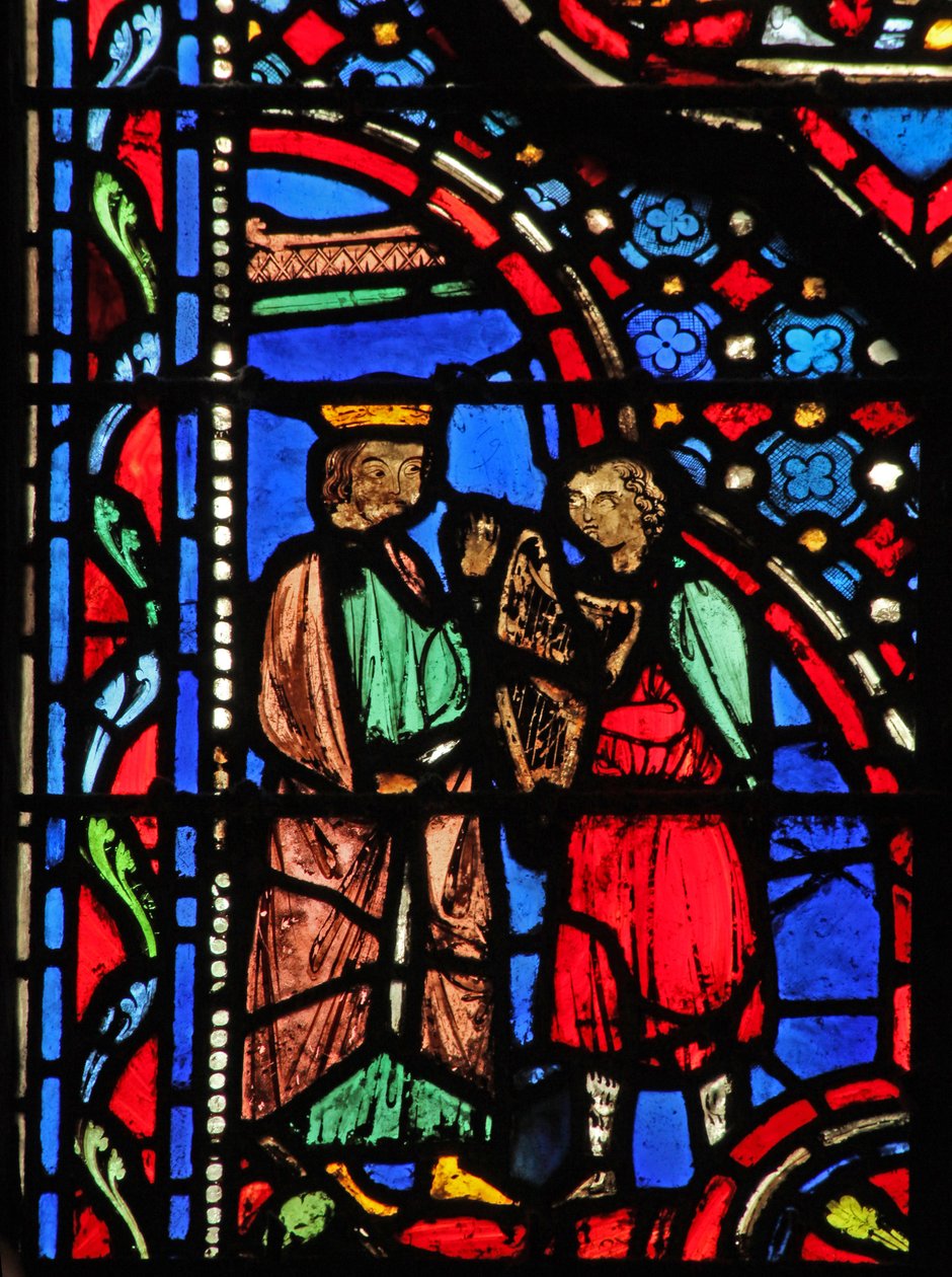 Window w14 David spiller på harpe for Saul I Sam XVI 23 af French School