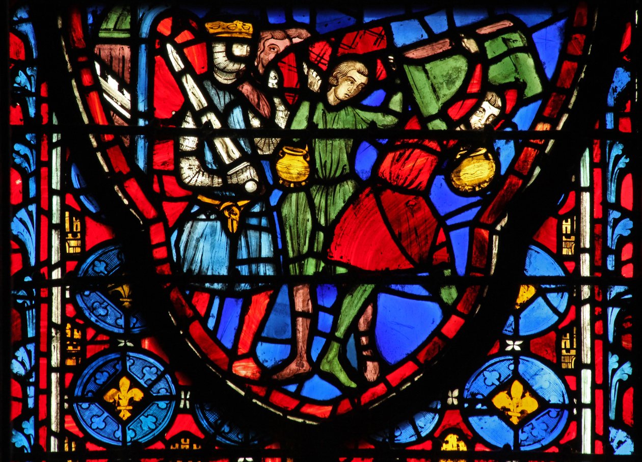 Vindue w15 Hellige relikvier: Croesus bringer relikvier fra Jerusalem af French School