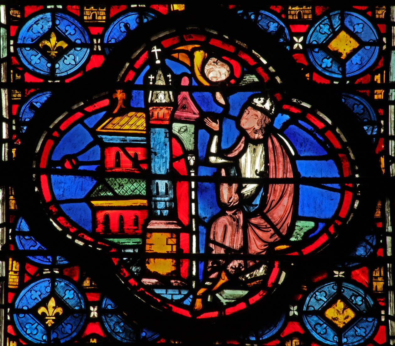 Window w15 Holy Relics: Guiriace rådgivet af en engel (fra en St Helen-serie?) af French School