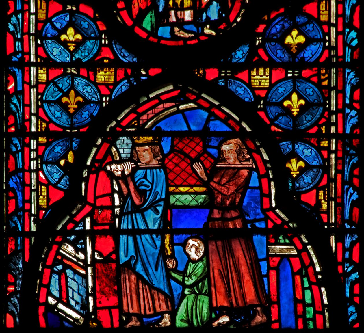 Window w15 St Louis - og Robert dArtois bærer relikvierne til Sens af French School