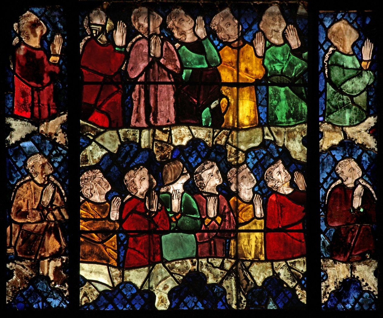 Vindue w16, der viser en scene fra den sidste dom: de udvalgte af French School