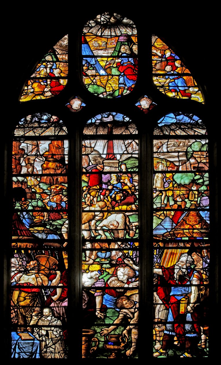 Vindue w16 viser israelitterne, der indsamler Manna af French School