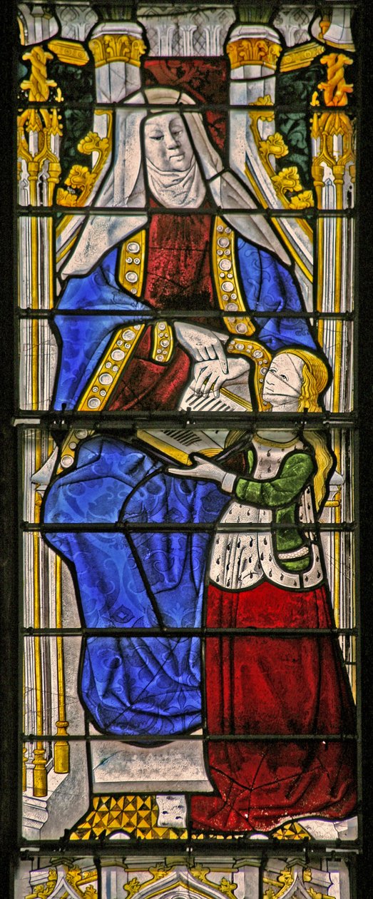Vindue w1 viser Sankt Anne, der lærer Jomfruen at læse af French School