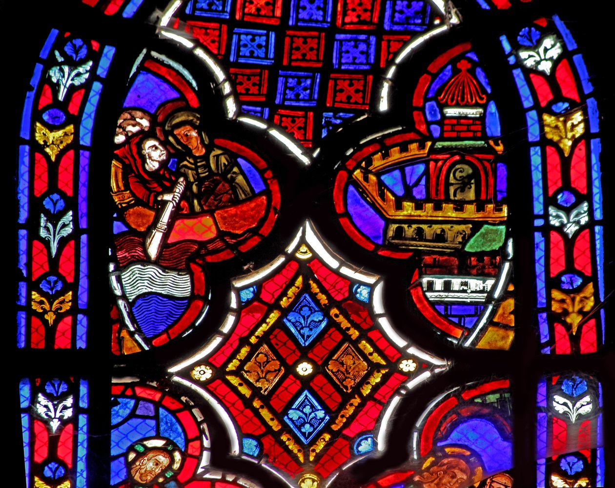 Vindue w1 skildrer en scene fra Maria Magdalenas liv - helgenen - rejser til Marseille af French School